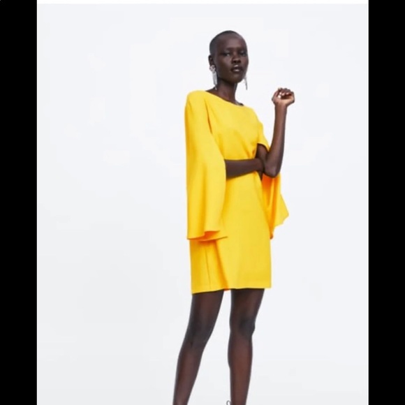 New Zara Yellow Cape Sleeve Dress 